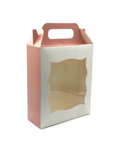 CAJA MALETIN METALIZADA ROSA 20.5 x 17 x 7 CM.