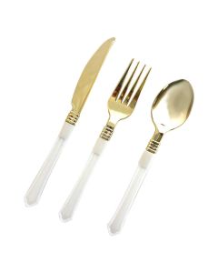CUCHILLO/TENEDOR/CUCHARA DORADO CAROL  X 6 UNI.