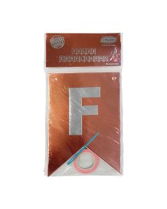 BANDERIN FELIZ CUMPLEAÑOS METALIZADO ROSA GOLD CON LETRAS PLATEADAS