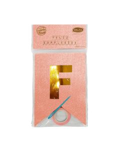 BANDERIN FELIZ CUMPLEAÑOS ROSA GOLD CON LETRAS DORADAS