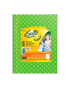 CUADERNO EXITO TAPA DURA VERDE MANZANA CON LUNARES X 48 HOJAS RAYADAS