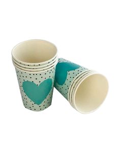 VASO POLIPAPEL CORAZON CELESTE X 8 UNI
