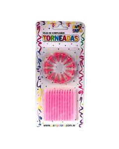 VELA TORNEADA ROSA CON BASE X 24 U.