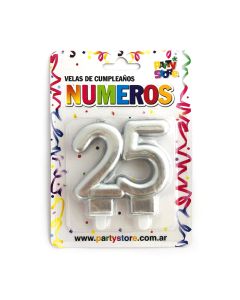 VELA NUMERO DOBLE PLATA 25