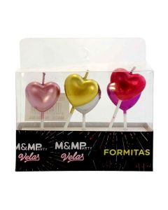 VELAS METALIZADAS CORAZON CHICAS X 5 UNI
