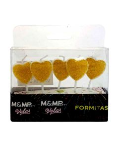 VELAS CORAZON GIBRE DORADO X 5 UNI
