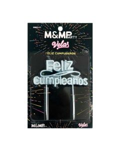 VELA FRASE FELIZ CUMPLEAÑOS PLATEADO