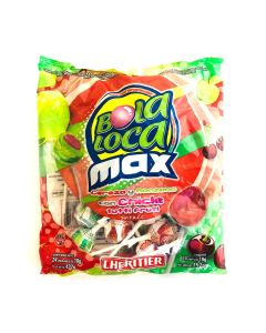 CHUPETIN BOLA LOCA MAX CEREZA Y MANZANA CON CHICLE X 18 GR. X 24 U.