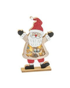 PAPA NOEL MADERA CON BASE Y LUZ