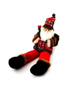 MUÑECO PAPA NOEL CON PIERNAS LARGAS CON BOLSA VERDE Y ARBOL 52 CM.