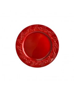 PLATO DE SITIO BORDADO MUERDAGOS ROJO 33 CM.