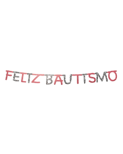 CARTEL FELIZ BAUTISMO ROSA Y PLATEADOS HOLOGRÁFICO