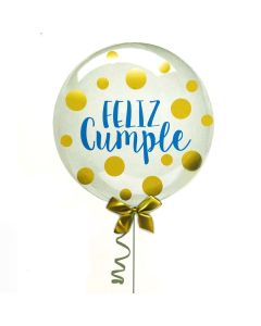 GLOBO LETTERING FELIZ CUMPLE CELESTE Y DORADO