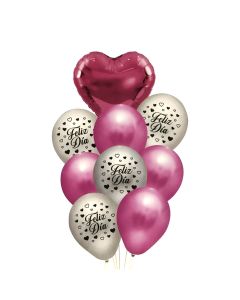SET 9 GLOBOS IMPRESOS FELIZ DIA ROSA Y BLANCO