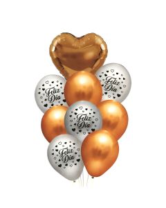 SET 9 GLOBOS IMPRESOS FELIZ DIA ROSA GOLD