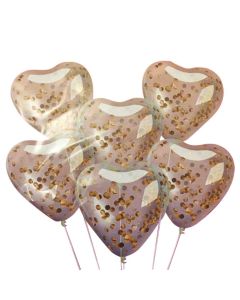 SET GLOBOS CORAZÓN CRISTAL CON CONFETTI CIRCULAR ROSA GOLD