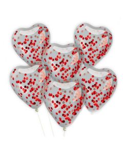 SET GLOBOS CORAZÓN CRISTAL CON CONFETTI CIRCULAR ROJO