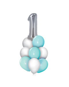 SET GLOBOS PREMIUM 1° AÑITO CELESTE