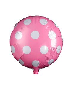 GLOBO METALIZADO REDONDO ROSA CON LUNARES BLANCOS 46 CM.