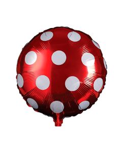 GLOBO METALIZADO REDONDO ROJO CON LUNARES BLANCOS 46 CM.