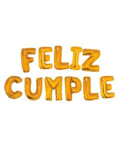 GLOBO FRASE FELIZ CUMPLE DORADA