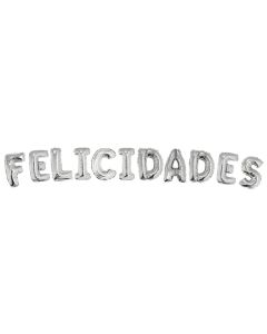 GLOBO FRASE FELICIDADES PLATEADA