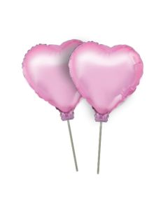 SET GLOBOS CORAZON ROSA CON PALITOS 11'' X 2 UNI