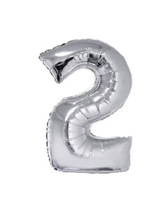 GLOBO NUMERO 2 METALIZADO PLATA 86 CM.
