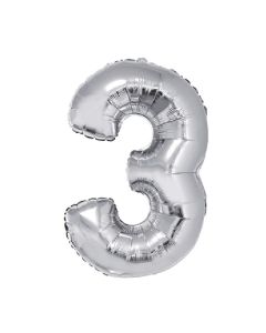 GLOBO NUMERO 3 METALIZADO PLATA 86 CM.