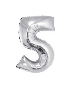 GLOBO NUMERO 5 METALIZADO PLATA 86 CM.