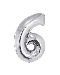 GLOBO NUMERO 6 METALIZADO PLATA 86 CM.