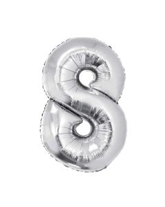 GLOBO NUMERO 8 METALIZADO PLATA 86 CM.