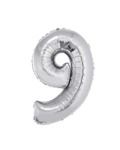 GLOBO NUMERO 9 METALIZADO PLATA 86 CM.