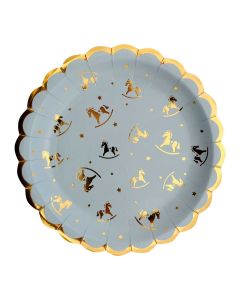 PLATO CABALLO CELESTE Y DORADO X 8 UNI.