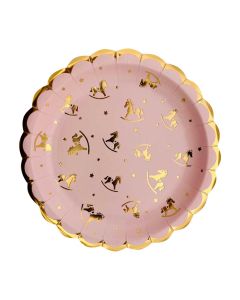 PLATO CABALLOS ROSA Y DORADO X 8 UNI.