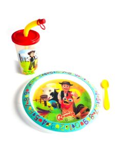 SET PLATO CON VASO Y CUCHARA LA GRANJA DE ZENON