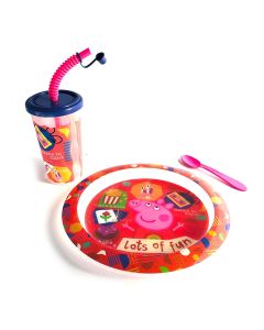 SET PLATO CON VASO Y CUCHARA PEPPA PIG