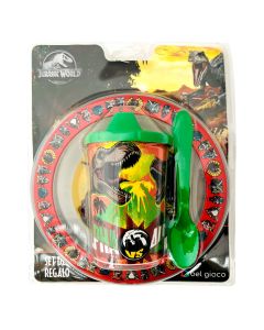 SET BOWL + VASO T/TOMADORA Y CUCHARA JURASSIC WORD