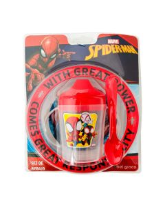 SET BOWL CEREALERO, VASO CON TAPA TOMADORA Y CUCHARA SPIDERMAN