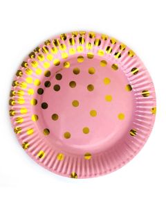 PLATO ROSA LUNARES DORADOS x 6 U.