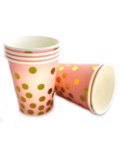 VASO POLIPAPEL ROSA LUNARES DORADO x 6 U.