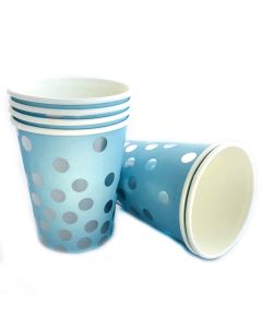 VASO POLIPAPEL CELESTE LUNARES PLATA x 6 U.