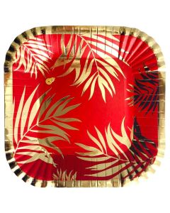 PLATO ESTAMPADO HOJAS ROJO X 8 UNI.