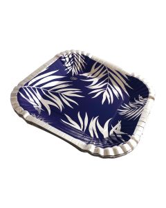 PLATO CUADRADO VIOLETA CON ONDAS PLATEADAS X 8 UNI