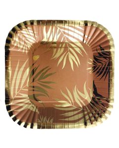 PLATO ESTAMPADO HOJAS ROSA GOLD X 8 UNI.