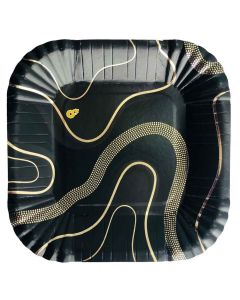 PLATO ESTAMPADO ONDAS NEGRO X 8 UNI.