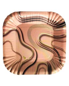 PLATO ESTAMPADO ONDAS ROSA X 8 UNI.