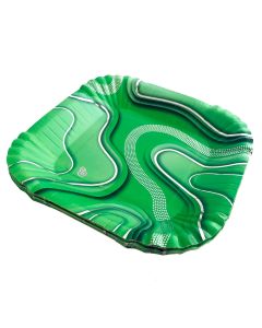 PLATO CUADRADO VERDE CON ONDAS PLATEADAS X 8 UNI