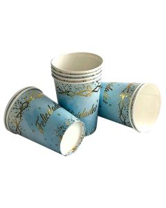 VASO ESTAMPADO FELICIDADES CELESTE X 8 UNI.