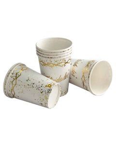VASO ESTAMPADO FELICIDADES BLANCO X 8 UNI.